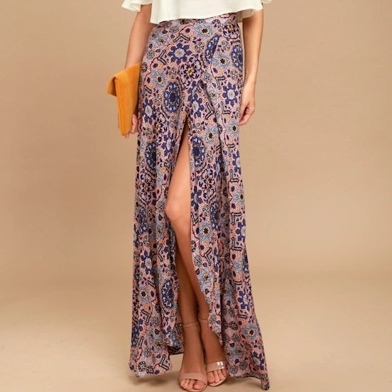 Lulus Maxi Skirt Women's Small Pink Floral Medallion Boho